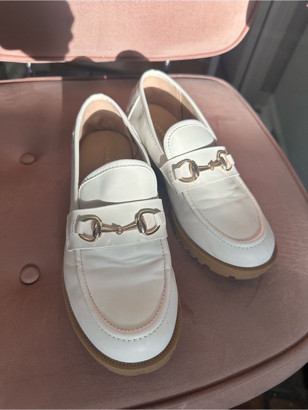 Sincerely Jules White Leather Bit Loafers with Gold Hardware